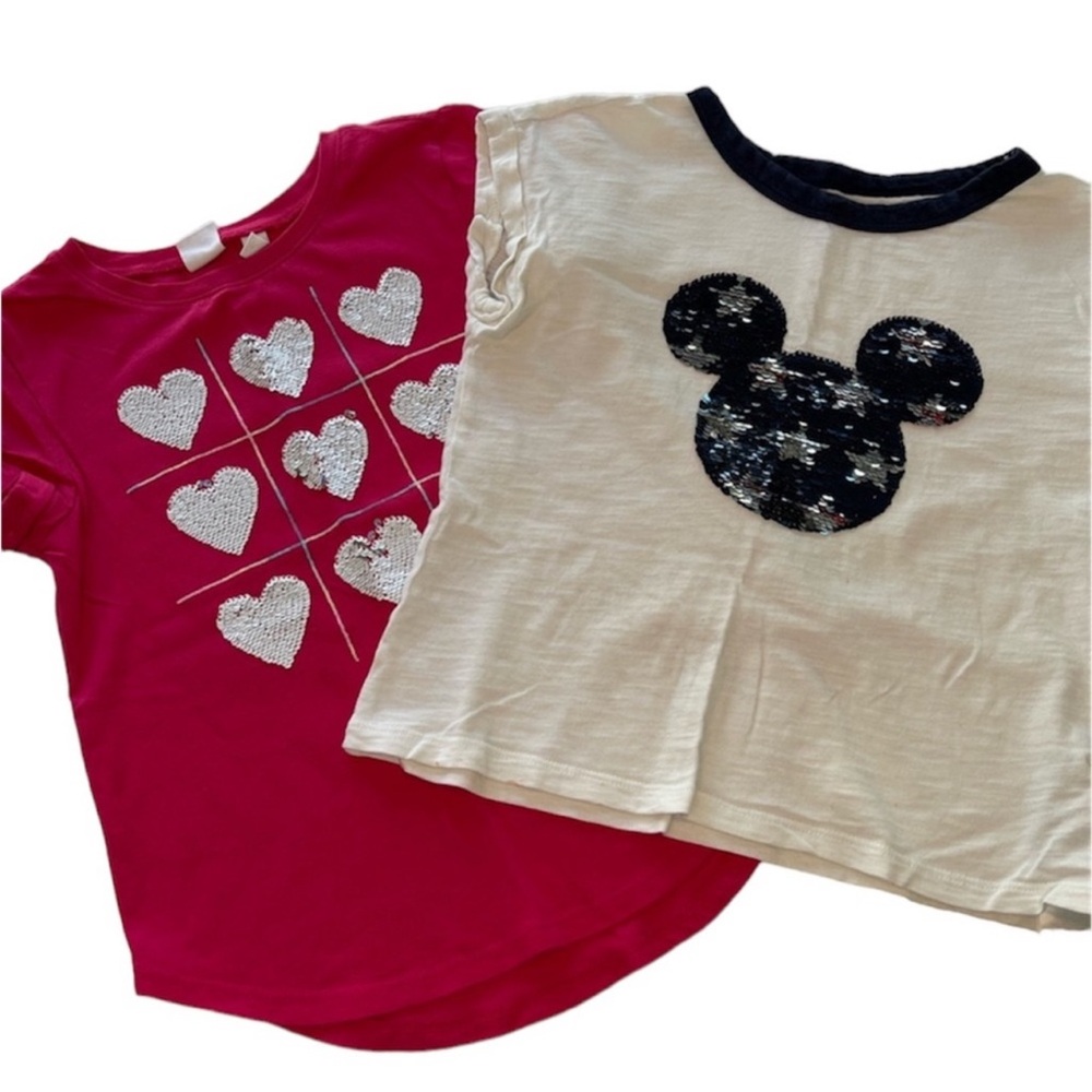 GAPKids Mickey Mouse & Valentines Heart Flip Sequins T-Shirt Girls Size Small
